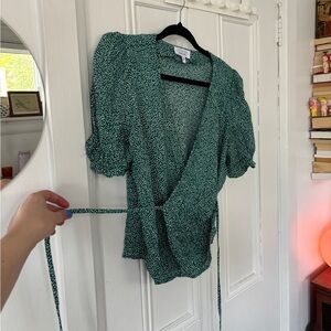 Green Short Sleeve Wrap Blouse